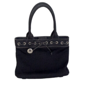 The Sak Black Open Crochet Mesh Eyelet Drawstring Dual Handle Satchel Bag